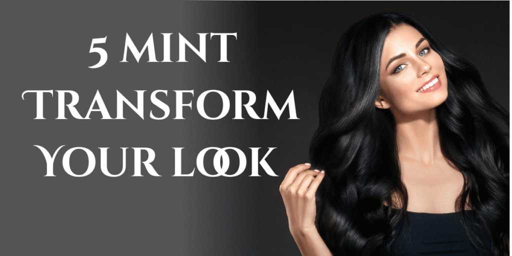 Hair extensions for working women A confident working woman getting a quick 5-minute hair transformation with smooth, shiny hair using HairWigWala extensions.